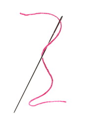 Sewing needle and string isolated on white background