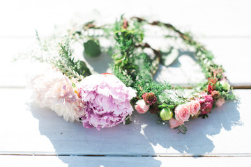 pink and purple flower crown, wedding flower crowns