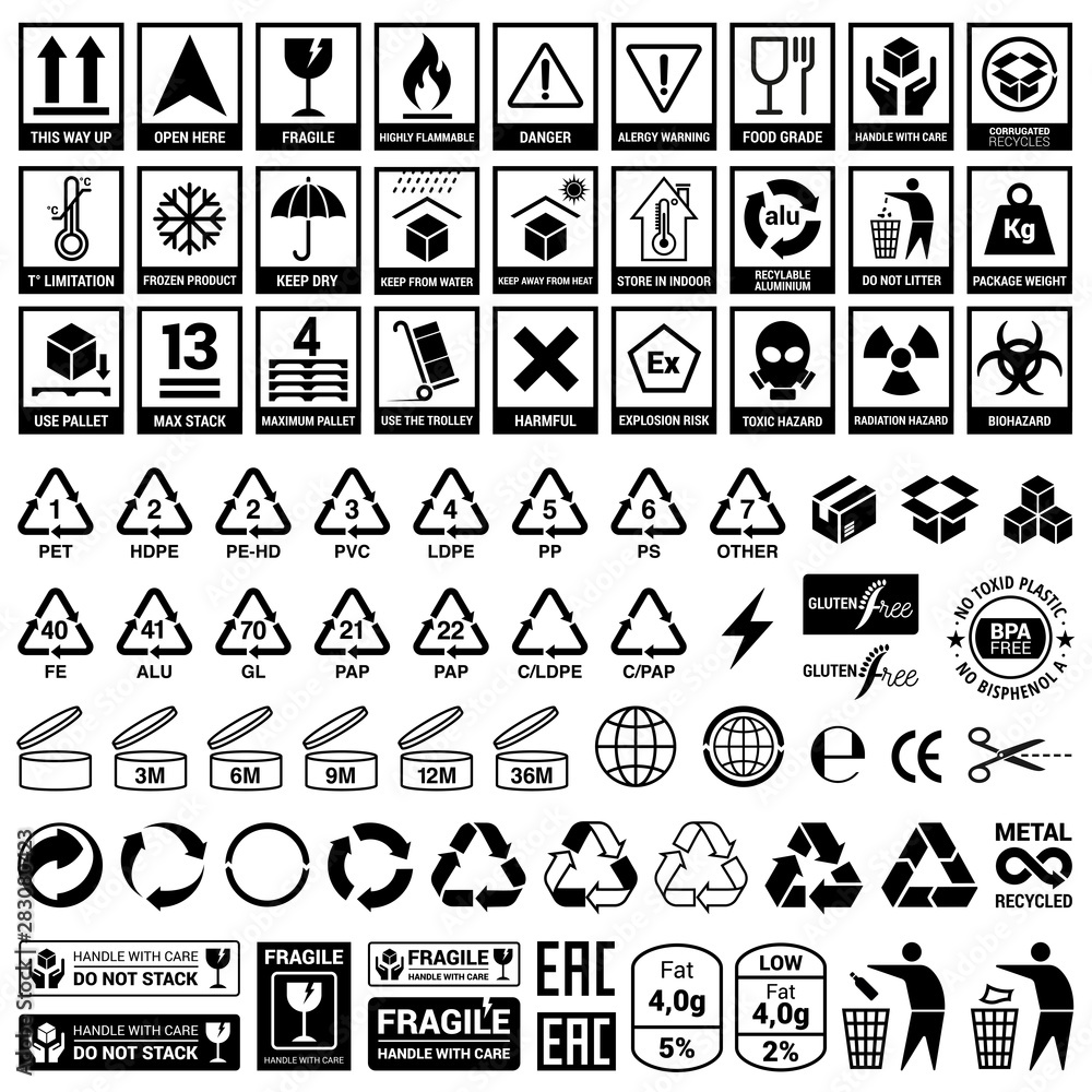 Fototapete set of icons for packaging and recycling. vector elements. ready for use in your design. eps10.