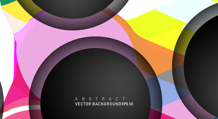 Geometric vector backgrounds that overlap layers on black space circle for text and background designs