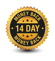 14 Day money back guaranteed banner, label, sign, badge isolated on white background.