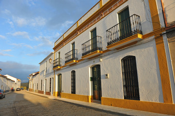 Street in Real de la Jara village in the Way to Santiago (Via de la Plata) at Seville province Andalusia Spain.