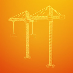 Tower construction building crane. Wireframe low poly mesh vector illustration