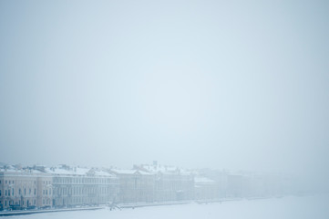 Fototapeta na wymiar City covered with snow. Winter in Saint Petersburg 