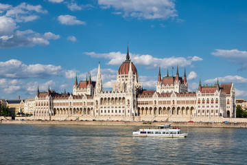 Fototapeta premium Parliament Building along river Danube, seat National Assembly of Hungary
