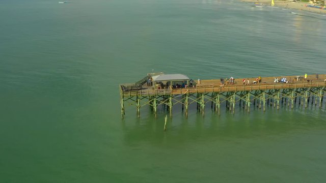 Aerial footage Myrtle Beach fishing pier 4k