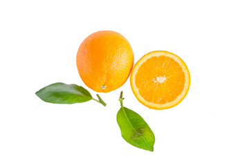orange and slices on white background