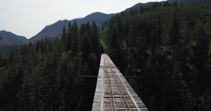 Flying Over Abandoned Vance Creek Bridge, Washington State USA, Drone Aerial