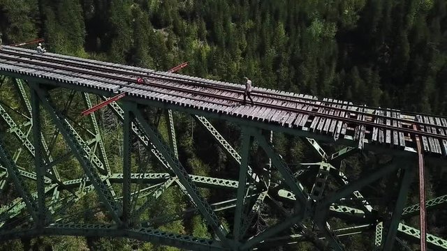 Abandoned Massive Vance Creek Bridge in Washington State USA and Extreme Travelers, Slowmotion Aerial