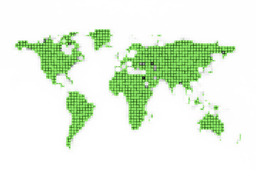 Fototapeta na wymiar Abstract green pixel World Map on white background