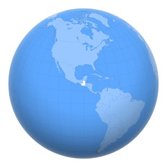 Guatemala on the globe. Earth centered at the location of the Republic of Guatemala. Map of Guatemala. Includes layer with capital cities.