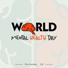 World Mental Health Day Typography logo with Brain Concept design and brain background
