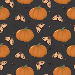 Seamless pattern of pumpkins for surface textures, textile, wallpapers, pattern fills, menu maps. Festive background for halloween holiday.