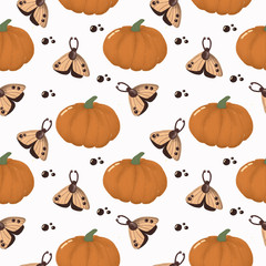 Seamless pattern of pumpkins for surface textures, textile, wallpapers, pattern fills, menu maps. Festive background for halloween holiday.