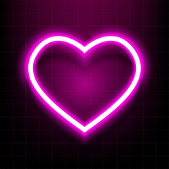 Heart symbol icon with neon pink outlined and glowing light