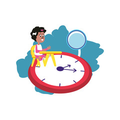 cute little student girl in desk school and clock