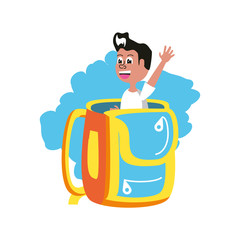 cute little student boy in school bag