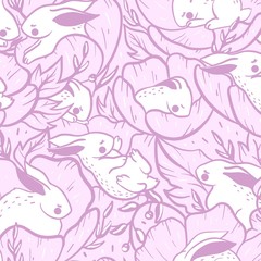 Fototapeta premium Where the bunnies sleep - orchid - seamless pattern 