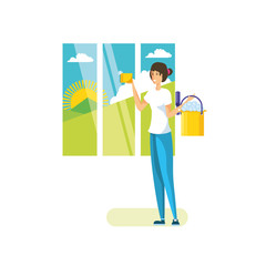 Isolated woman cartoon cleaning design