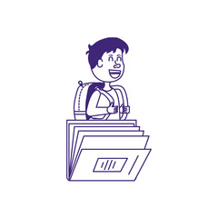 cute little student boy with book closed