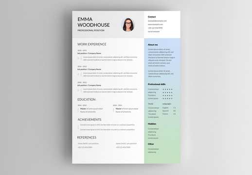 Resume Layout with Colorful Side Banner