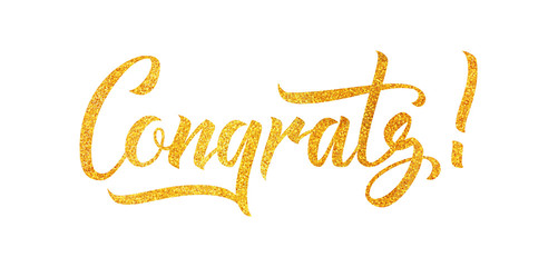 Congrats hand written lettering on orange background.  Celebration vector illustration for your card design