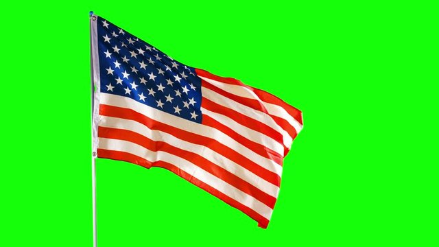 American national flag waving in the studio with green screen background. Shot in 4k resolution