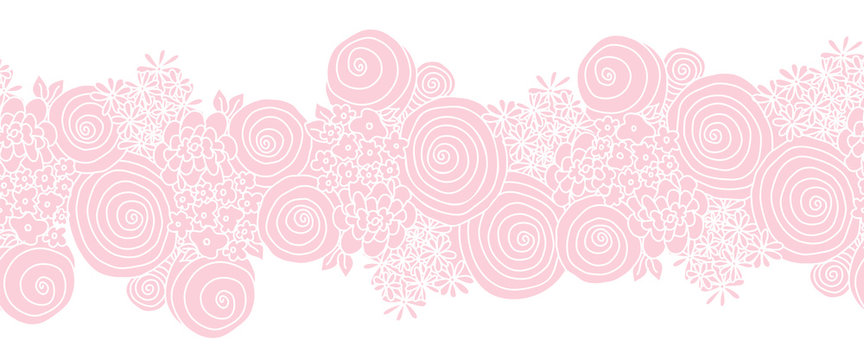 Seamless floral vector border pink. Flowers Repeating background. 
