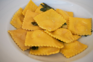 Ravioli pasta with butter and sage