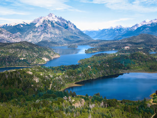 Fototapeta na wymiar Amazing landscape view over lakes and mountains from the Cerro Campanario viewpoint, Bariloche, Nahuel Huapi National Park, Argentina, Patagonia region, South America