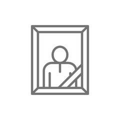 Funeral photo, cemetery line icon. Isolated on white background