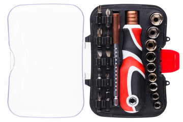 Hight quality black and red brutal multitool set in case with nozzles