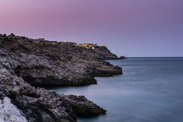 Rocky Dramatic Seaside and Mediterranean Sea, Long Exposure Sunrise, Greece