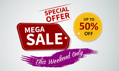 Special offer mega sale vector banner template. Promotional art. Colorful tag. Sale tag vector. Special offer sale tag. Promotional sale price.