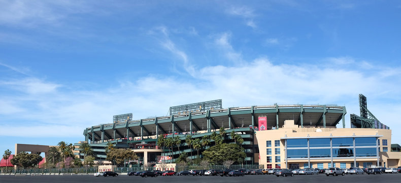 ANAHEIM, CA - FEBRUARY 11, 2015: Angel Stadium of Anaheim right field entrance. Angel Stadium of Anaheim is the Major League Baseball (MLB) home home of the Los Angeles Angels of Anaheim.