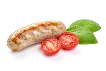 Grilled German Pork Sausages, munich sausage, isolated on white background