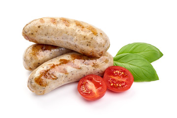 Grilled Munich Veal Sausages, isolated on white background