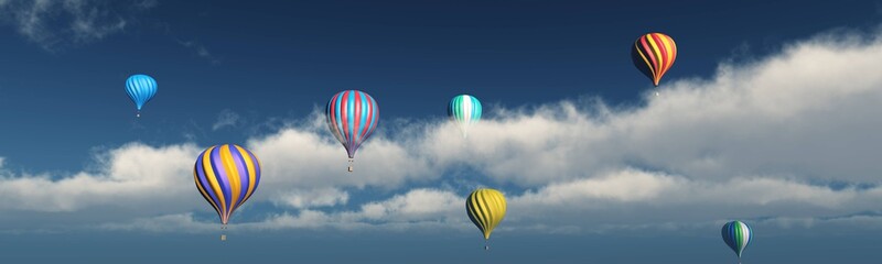 Balloons in the sky. Balloons among the clouds. , 3d rendering
