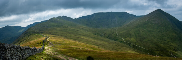 Fototapeta premium Panoramic view of famous hiking route up Helvellyn in the English Lake District