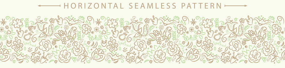Vector horizontal seamless border with beautiful floral element - 283095433