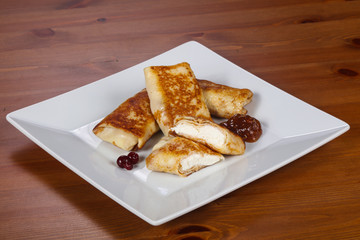Pancakes stuffed curd with jam