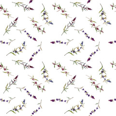 Purple lavender floral botanical flowers. Watercolor background illustration set. Seamless background pattern.