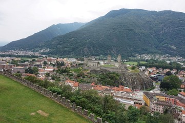 Fototapeta na wymiar Panorama of the town of Bellinzona and Castelgrande castle in Switzerland from the observation deck