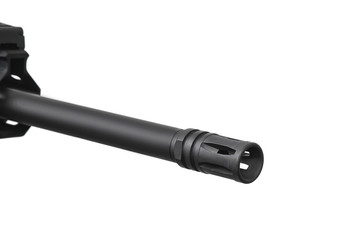 Modern automatic rifle isolated on white background. Reliable universal carbine for the army, police, special forces and for self-defense.