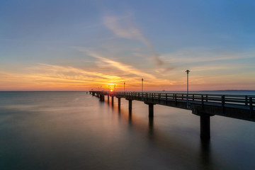 Fototapeta na wymiar Pier before dawn, Baltic Sea, Ahlbeck (Heringsdorf) Germany - long exposure time