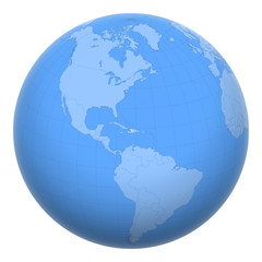 Haiti (Hayti) on the globe. Earth centered at the location of the Republic of Haiti. Map of Haiti. Includes layer with capital cities.