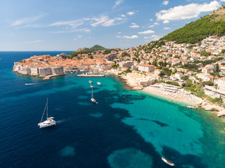 Fototapeta na wymiar Croatia. South Dalmatia, august 2019: Aerial view of Dubrovnik, medieval walled city (it is on UNESCO World Heritage List since 1979)