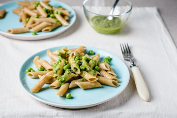 Whole grain penne pasta.