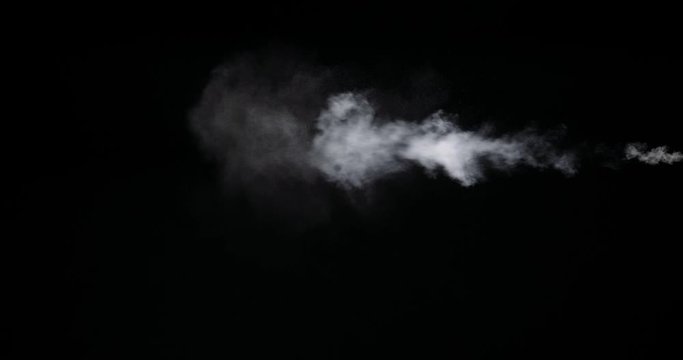 Real White Steam Isolated On Black Background With Visible Droplets