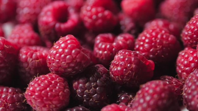 Close Up Berry. Fresh, Juicy Raspberry Background, Ripe. Macro Red Raspberries Fruit. Fresh Raspberry Fruits As Food Dackground. Healthy Food Organic Nutrition.